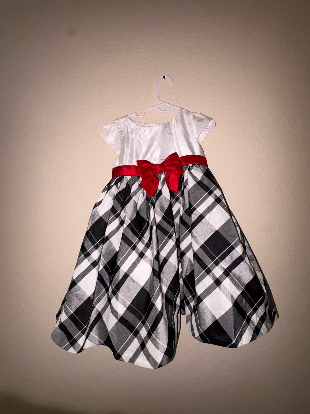 Gymboree White Satin Holiday Dress with Red Bow